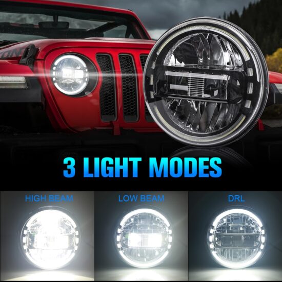 Headlight H4 Hi-Lo Beam With DRL For Lada Niva 4x4-Jeep Wrangler TJ-JK-JL Land Rover Defender Hummer 7-Inch LED - Image 2