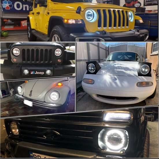 Headlight H4 Hi-Lo Beam With DRL For Lada Niva 4x4-Jeep Wrangler TJ-JK-JL Land Rover Defender Hummer 7-Inch LED - Image 6