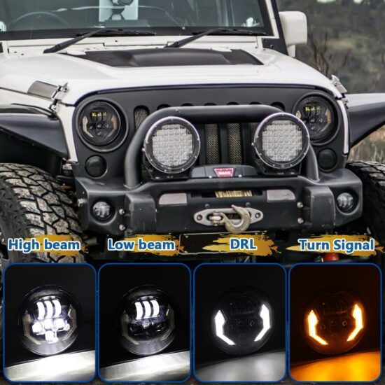 Led Headlights High-Low-Beam White DRL Yellow Turn Single Left Hand Drive For Jeep Wrangler JK 2007-2017 1-Set 7-Inch - Image 2