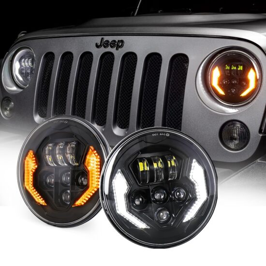 Led Headlights High-Low-Beam White DRL Yellow Turn Single Left Hand Drive For Jeep Wrangler JK 2007-2017 1-Set 7-Inch