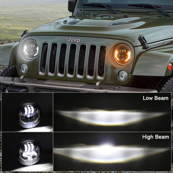 Led Headlights High-Low-Beam White DRL Yellow Turn Single Left Hand Drive For Jeep Wrangler JK 2007-2017 1-Set 7-Inch - Image 3
