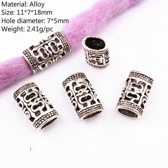 Hair Rings Braid Dreadlocks Bead Hair Cuffs Viking Beads Silver Nordic Braiders Irish Hair Accessories 5-Pcs - Image 2