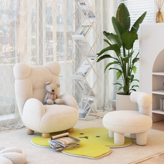 Sofa Chair Cute Baby anime Seat Children's Bear Mini Lazy Small Sofa Modern Library Furniture Dining Lamb Velvet Cream - Image 2