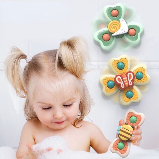 Baby Bath Toys Funny Bathing Sucker Spinner Suction Cup Cartoon Rattles Fidget Educational Toys 3Pcs/Set For Children Boys Gift - Image 2