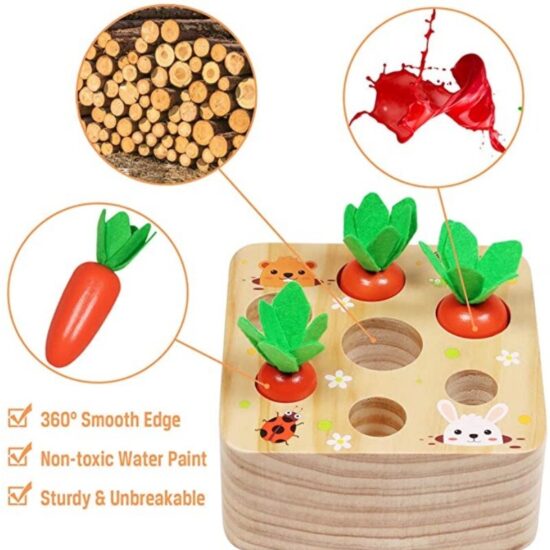 Pull Carrot Set Wooden Toy Shape Matching Puzzle Kids Wood Game Educational Montessori Toys For Children - Image 4