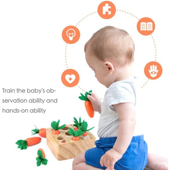 Pull Carrot Set Wooden Toy Shape Matching Puzzle Kids Wood Game Educational Montessori Toys For Children - Image 3