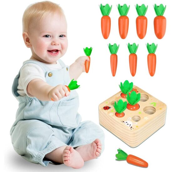 Pull Carrot Set Wooden Toy Shape Matching Puzzle Kids Wood Game Educational Montessori Toys For Children - Image 2