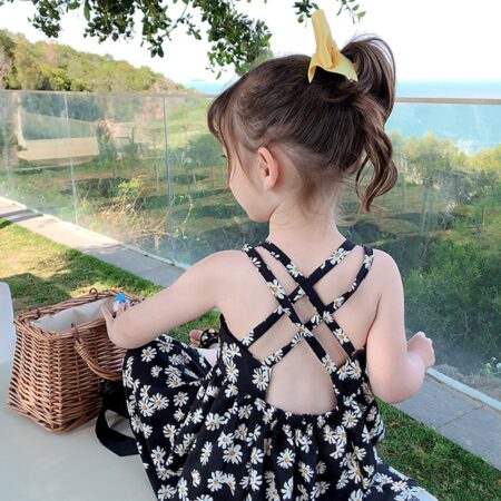 Splicing Daisy Dress For Kids Backless child Costumes Outfits Beach Clothes Baby girls