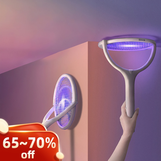 Mosquito Killer Lamp USB Rechargeable Electric Shocker 365nm Foldable Racket Fly Swatter 90-Degree Rotatable UV