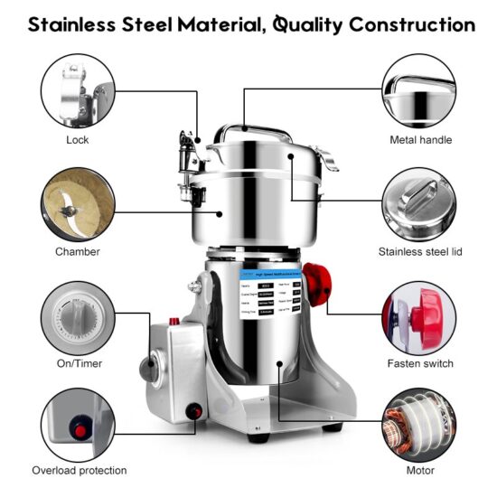 Herb Grinder Coffee Machine Grain Spices Mill Medicine Wheat Mixer Dry Food Grinder Capacity 800G 3000W - Image 2