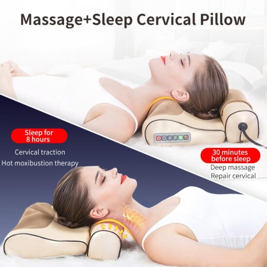 Neck Massage Pillow Electrical Cervical Traction Massager Wormwood Hot Compress Relief Back Shoulder Pain Body Health