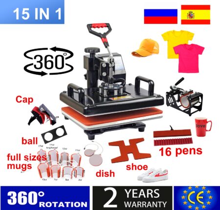 Heat Press Machine T-shirt Heat Transfer Printer For Mug/Cap/football/bottle/pen/shoes 15-In-1 Combo Multifunctional Sublimation