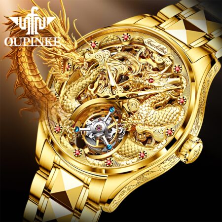 Gold Watch Dragon Royal Sapphire Mirror Skeleton Watch Automatic Mechanical Tourbillon Watches Waterproof