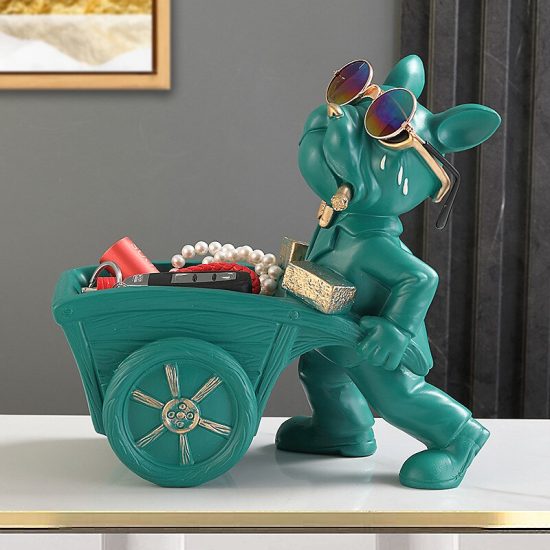 Dog Statue Decoration Sculpture Home Ornament Animal Figurines Nordic Builder Cool French Bulldog With Trolley - Image 3