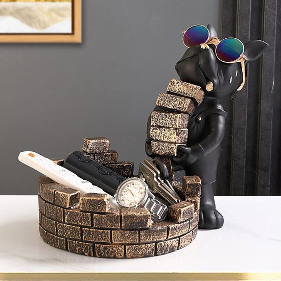 Dog Statue Decoration Sculpture Home Ornament Animal Figurines Nordic Builder Cool French Bulldog With Trolley - Image 2