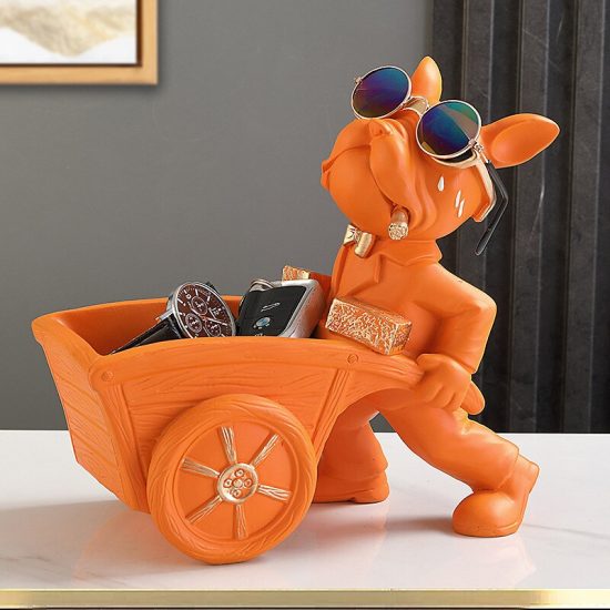 Dog Statue Decoration Sculpture Home Ornament Animal Figurines Nordic Builder Cool French Bulldog With Trolley - Image 4