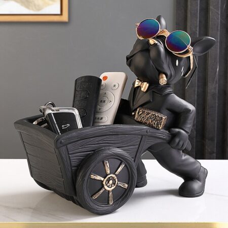 Dog Statue Decoration Sculpture Home Ornament Animal Figurines Nordic Builder Cool French Bulldog With Trolley