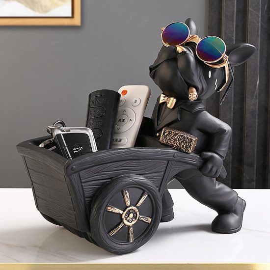 Dog Statue Decoration Sculpture Home Ornament Animal Figurines Nordic Builder Cool French Bulldog With Trolley