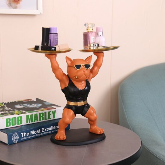 Dog Figurines Ornaments French Bulldog Holding Tray Statue Table Decoration Resin Animals Dog Figure Sculpture - Image 5