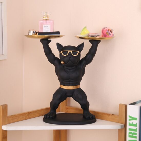Dog Figurines Ornaments French Bulldog Holding Tray Statue Table Decoration Resin Animals Dog Figure Sculpture - Image 2