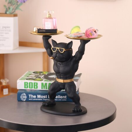 Dog Figurines Ornaments French Bulldog Holding Tray Statue Table Decoration Resin Animals Dog Figure Sculpture