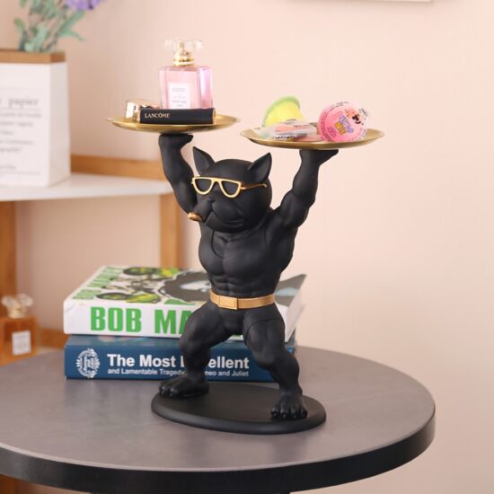 Dog Figurines Ornaments French Bulldog Holding Tray Statue Table Decoration Resin Animals Dog Figure Sculpture