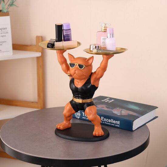 Dog Figurines Ornaments French Bulldog Holding Tray Statue Table Decoration Resin Animals Dog Figure Sculpture - Image 3