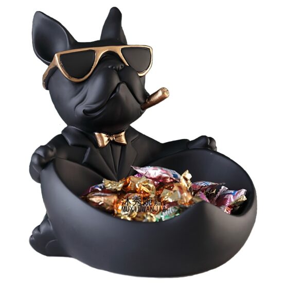 Figurine Dog Holding Storage Box Room Decoration Ornament Crafts Art Bulldog Animal