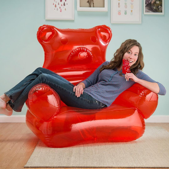Inflatable Gummy Bear Shaped Armchair Durable PVC Blow Up Lazy Sofa Sleeping-Bag for Home Yard Travel-Camping Folding Chair - Image 2