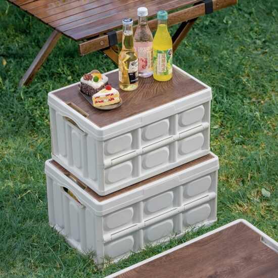 Camping Folding Box With Wooden Lid Car Storage Box Food Organizer Container for Household Large Capacity - Image 2