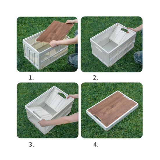 Camping Folding Box With Wooden Lid Car Storage Box Food Organizer Container for Household Large Capacity