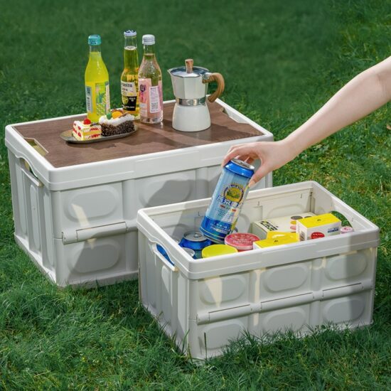 Camping Folding Box With Wooden Lid Car Storage Box Food Organizer Container for Household Large Capacity - Image 3