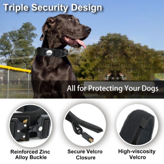 Dog Collar with Handle, AirTag Tactical Dog Collar for Large Medium Dogs, Military Dog with Metal Buckle - Image 4