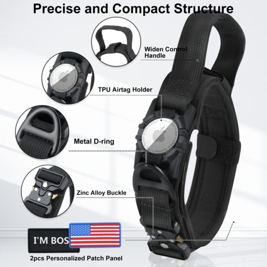 Dog Collar with Handle, AirTag Tactical Dog Collar for Large Medium Dogs, Military Dog with Metal Buckle - Image 3