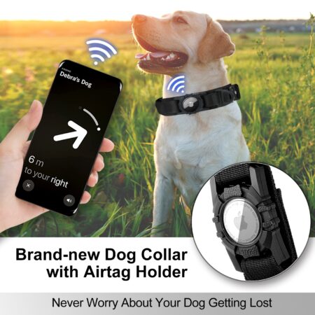 Dog Collar with Handle, AirTag Tactical Dog Collar for Large Medium Dogs, Military Dog with Metal Buckle