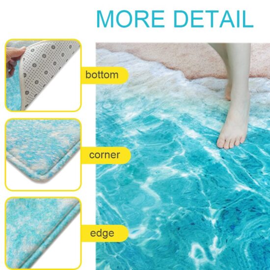 3D Carpets For Living Room Large Waves Beach Kids Room Rug Blue Kichen Mat Floor Carpet Modern Entracnce - Image 2