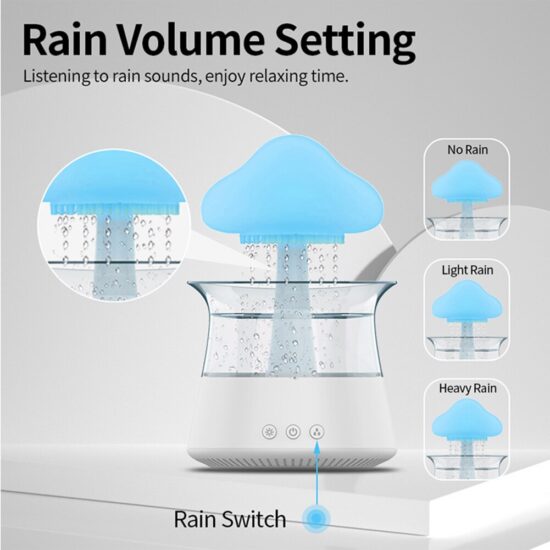 ⁦Rain Cloud Night Light Mushroom Design Aromatherapy Essential Oil Diffuser Relaxing Humidifier with Calming Water Drops Sounds⁩ - الصورة ⁦3⁩