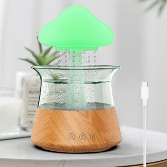 ⁦Rain Cloud Night Light Mushroom Design Aromatherapy Essential Oil Diffuser Relaxing Humidifier with Calming Water Drops Sounds⁩ - الصورة ⁦2⁩