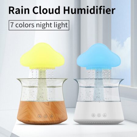 Rain Cloud Night Light Mushroom Design Aromatherapy Essential Oil Diffuser Relaxing Humidifier with Calming Water Drops Sounds