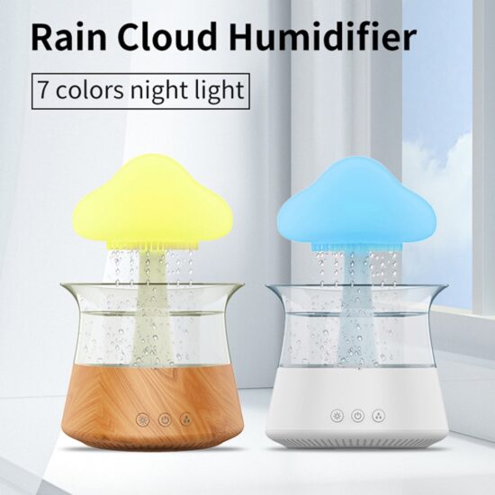 Rain Cloud Night Light Mushroom Design Aromatherapy Essential Oil Diffuser Relaxing Humidifier with Calming Water Drops Sounds