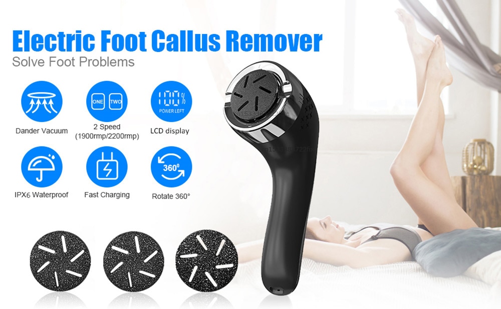 Electric Foot Rasp Electric Pedicure Foot Sander Rechargeable IPX7 Waterproof to Eliminate Feet Dead Skin and Calluses