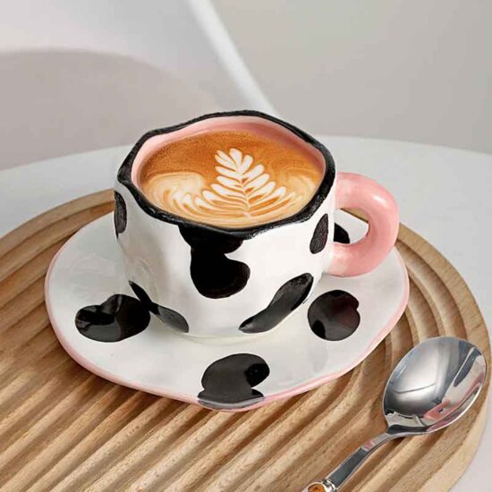 Black and White Clouds Coffee Cup With Saucer Ceramic Handmade Japanese Tea Cup Saucer Set Cute Gift For Her - Image 5