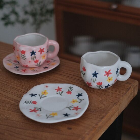 Black and White Clouds Coffee Cup With Saucer Ceramic Handmade Japanese Tea Cup Saucer Set Cute Gift For Her - Image 4