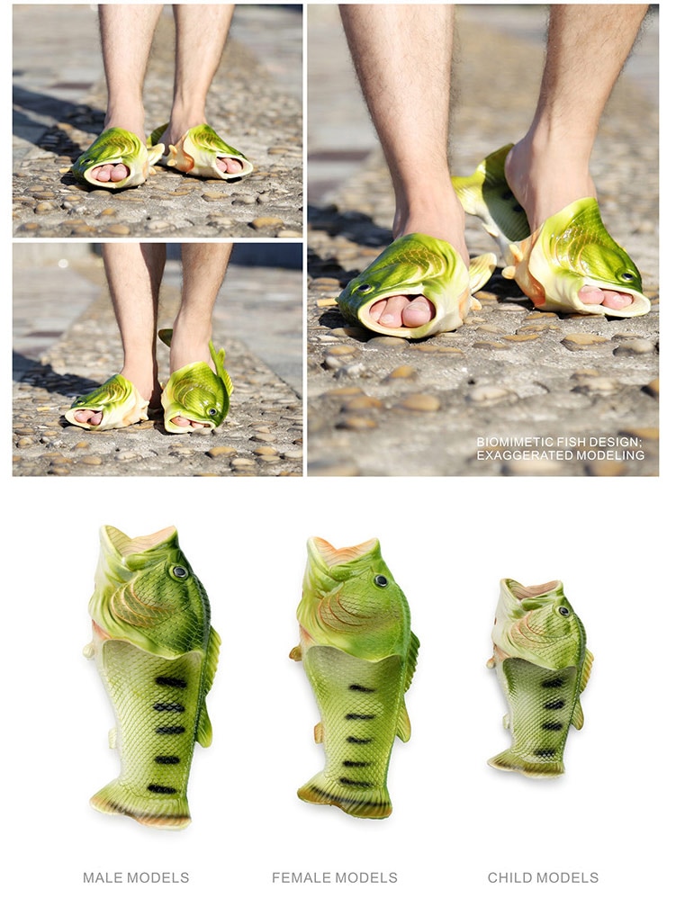 Fish Slippers Shoes Family Residential Shoes plus Size 33-47 Summer Beach Slippers Boys Unisex New Funny Slippers