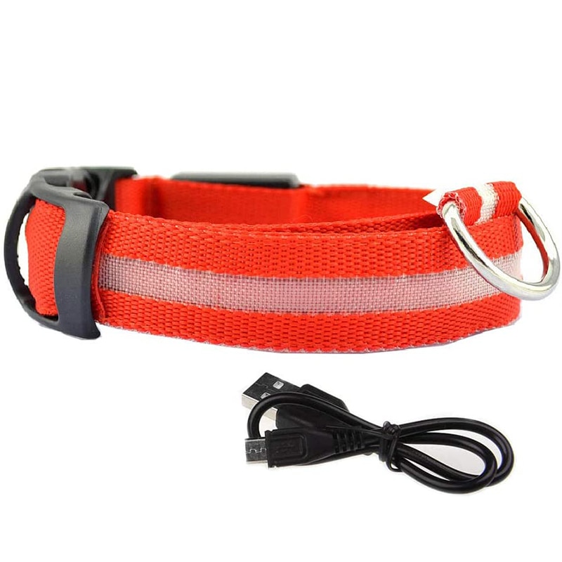 Dog Collars LED Glowing Rechargeable Waterproof Luminous Collar Adjustable Night Light Collar Pet Dog Safety Necklace