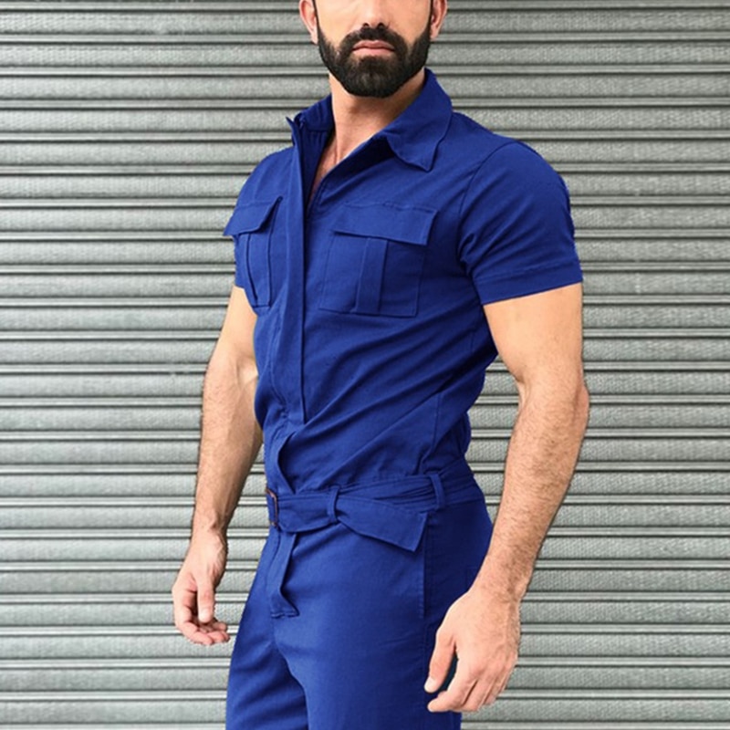 Shirt Short Sleeve+Trousers Jumpsuit Fashion Leisure Basic Work Pants Overalls Casual Pocket Solid Color