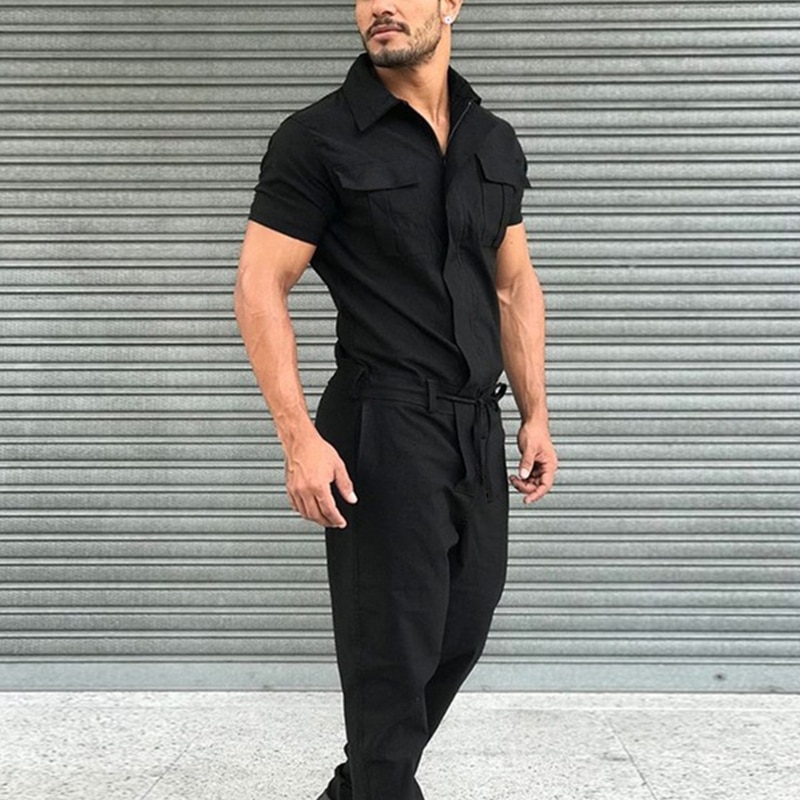 Shirt Short Sleeve+Trousers Jumpsuit Fashion Leisure Basic Work Pants Overalls Casual Pocket Solid Color