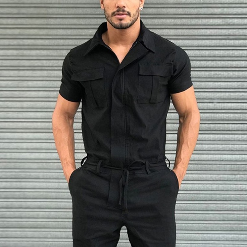 Shirt Short Sleeve+Trousers Jumpsuit Fashion Leisure Basic Work Pants Overalls Casual Pocket Solid Color