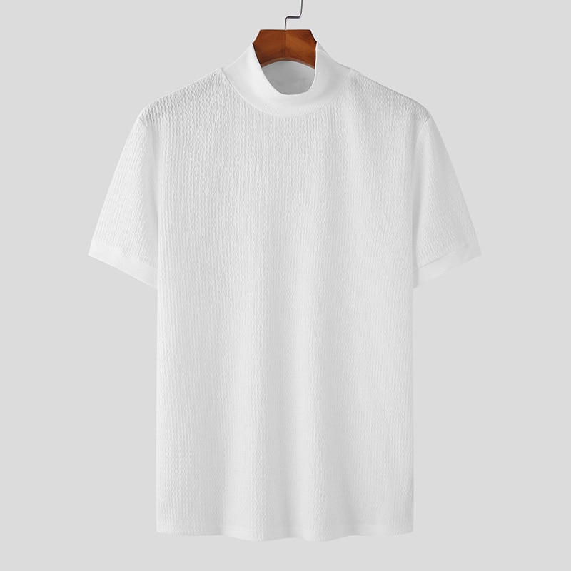 T-shirt Casual High-neck Summer Tight Knitted Solid Color Short-sleeve Bottoming S-3XL Luxury Clothing