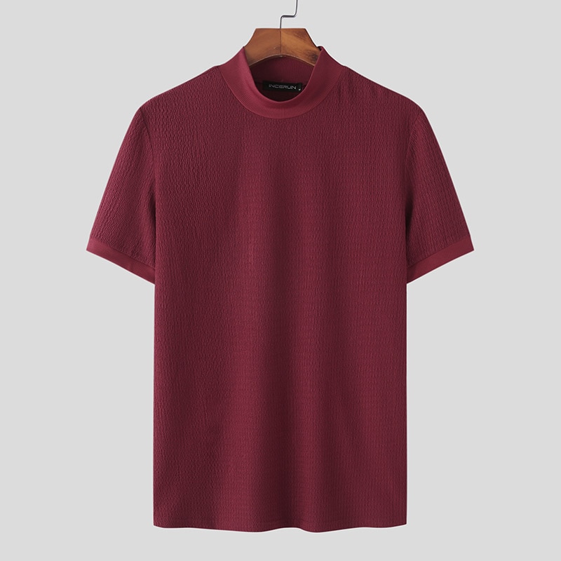 T-shirt Casual High-neck Summer Tight Knitted Solid Color Short-sleeve Bottoming S-3XL Luxury Clothing